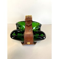 RARO SVUOTATASCHE BOWL CIGAR ASHTRAY VETRO Murano VERDE PRESA in CUOIO ANNI '50