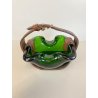 RARO SVUOTATASCHE BOWL CIGAR ASHTRAY VETRO Murano VERDE PRESA in CUOIO ANNI '50