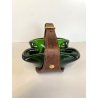 RARO SVUOTATASCHE BOWL CIGAR ASHTRAY VETRO Murano VERDE PRESA in CUOIO ANNI '50