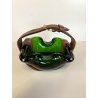 RARO SVUOTATASCHE BOWL CIGAR ASHTRAY VETRO Murano VERDE PRESA in CUOIO ANNI '50