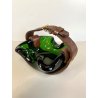 RARO SVUOTATASCHE BOWL CIGAR ASHTRAY VETRO Murano VERDE PRESA in CUOIO ANNI '50