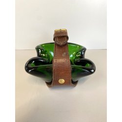 RARO SVUOTATASCHE BOWL CIGAR ASHTRAY VETRO Murano VERDE PRESA in CUOIO ANNI '50