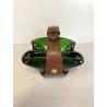 RARO SVUOTATASCHE BOWL CIGAR ASHTRAY VETRO Murano VERDE PRESA in CUOIO ANNI '50