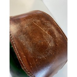 RARO SVUOTATASCHE BOWL CIGAR ASHTRAY VETRO Murano VERDE PRESA in CUOIO ANNI '50