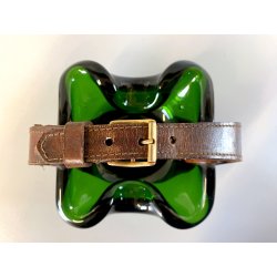 RARO SVUOTATASCHE BOWL CIGAR ASHTRAY VETRO Murano VERDE PRESA in CUOIO ANNI '50