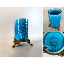 SMALL VASE MAIOLICA TURCHESE Vieillard&C METALLO DECORO LIBERTY FLOREALE ø5,7cm