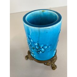 SMALL VASE MAIOLICA TURCHESE Vieillard&C METALLO DECORO LIBERTY FLOREALE ø5,7cm