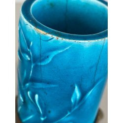 SMALL VASE MAIOLICA TURCHESE Vieillard&C METALLO DECORO LIBERTY FLOREALE ø5,7cm