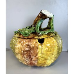 ZUPPIERA VINTAGE  ZUCCA COPERCHIO MESTOLO CERAMICA BIANCA DIPINTA A MANO ø32 cm