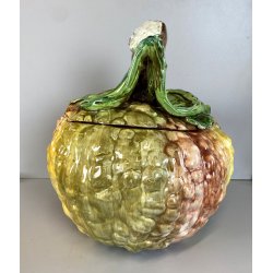 ZUPPIERA VINTAGE  ZUCCA COPERCHIO MESTOLO CERAMICA BIANCA DIPINTA A MANO ø32 cm