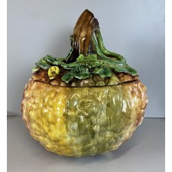 ZUPPIERA VINTAGE  ZUCCA COPERCHIO MESTOLO CERAMICA BIANCA DIPINTA A MANO ø32 cm