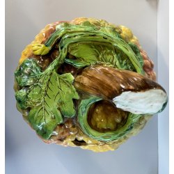 ZUPPIERA VINTAGE  ZUCCA COPERCHIO MESTOLO CERAMICA BIANCA DIPINTA A MANO ø32 cm