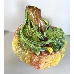 ZUPPIERA VINTAGE  ZUCCA COPERCHIO MESTOLO CERAMICA BIANCA DIPINTA A MANO ø32 cm