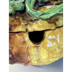 ZUPPIERA VINTAGE  ZUCCA COPERCHIO MESTOLO CERAMICA BIANCA DIPINTA A MANO ø32 cm