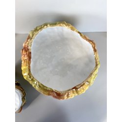 ZUPPIERA VINTAGE  ZUCCA COPERCHIO MESTOLO CERAMICA BIANCA DIPINTA A MANO ø32 cm