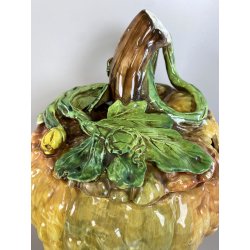 ZUPPIERA VINTAGE  ZUCCA COPERCHIO MESTOLO CERAMICA BIANCA DIPINTA A MANO ø32 cm