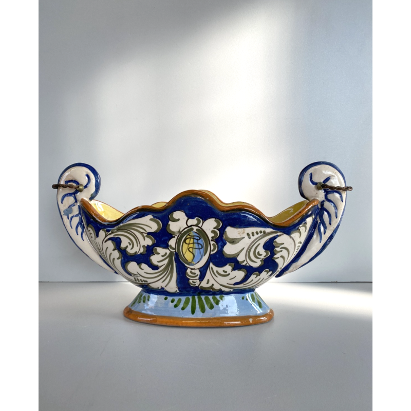 ANTICO VASO CENTROTAVOLA CERAMICA CALTAGIRONE DECORO VEGETALE RINASCIMENTALE