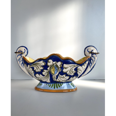 ANTICO VASO CENTROTAVOLA CERAMICA CALTAGIRONE DECORO VEGETALE RINASCIMENTALE