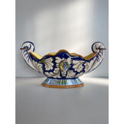 ANTICO VASO CENTROTAVOLA CERAMICA CALTAGIRONE DECORO VEGETALE RINASCIMENTALE