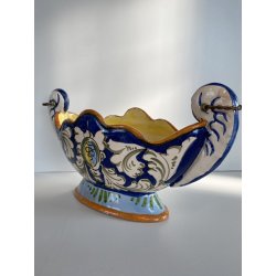 ANTICO VASO CENTROTAVOLA CERAMICA CALTAGIRONE DECORO VEGETALE RINASCIMENTALE