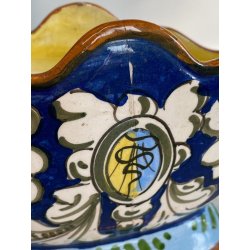 ANTICO VASO CENTROTAVOLA CERAMICA CALTAGIRONE DECORO VEGETALE RINASCIMENTALE