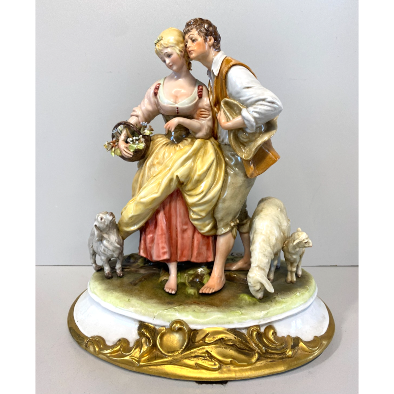 GRUPPO SCULTOREO PORCELLANA Capodimonte B. Merli SCENA PASTORALE FIORAIA PASTORE