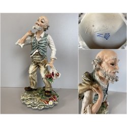 FIGURA VECCHIO ORTOLANO PORCELLANA Capodimonte SMALTO POLICROMO DANNI 26 m/h '50