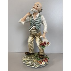 FIGURA VECCHIO ORTOLANO PORCELLANA Capodimonte SMALTO POLICROMO DANNI 26 m/h '50