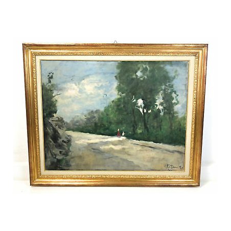 ANTICO QUADRO ACHILLE CATTANEO 1921 OLIO TELA LIMBIATE MILANO STRADA BOSCO