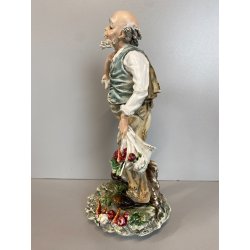 FIGURA VECCHIO ORTOLANO PORCELLANA Capodimonte SMALTO POLICROMO DANNI 26 m/h '50