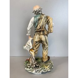 FIGURA VECCHIO ORTOLANO PORCELLANA Capodimonte SMALTO POLICROMO DANNI 26 m/h '50