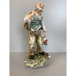 FIGURA VECCHIO ORTOLANO PORCELLANA Capodimonte SMALTO POLICROMO DANNI 26 m/h '50