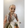 FIGURA PORCELLANA Capodimonte C. Mollica ANZIANA CONTADINA NUTRE POLLI 22,5cm/h
