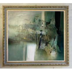 GRANDE QUADRO DIPINTO OLIO Mario Tosi COMPOSIZIONE ASTRATTA ARCHITETTURE VENEZIA