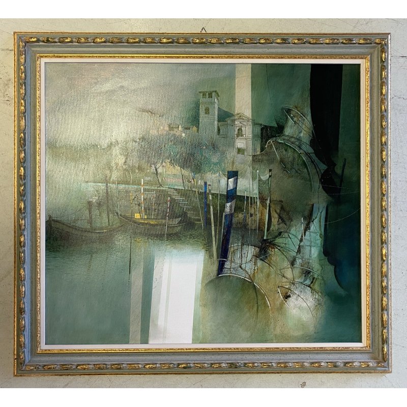 GRANDE QUADRO DIPINTO OLIO Mario Tosi COMPOSIZIONE ASTRATTA ARCHITETTURE VENEZIA