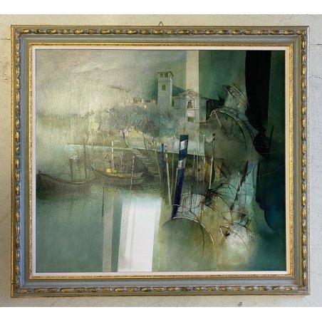 GRANDE QUADRO DIPINTO OLIO Mario Tosi COMPOSIZIONE ASTRATTA ARCHITETTURE VENEZIA
