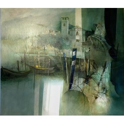 GRANDE QUADRO DIPINTO OLIO Mario Tosi COMPOSIZIONE ASTRATTA ARCHITETTURE VENEZIA