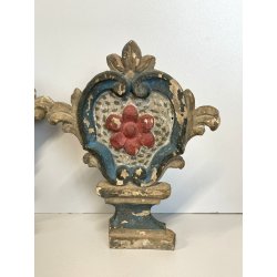 ANTICA COPPIA VASI D'ALTARE DECORO FLOREALE FREGI LEGNO EPOCA 1800
