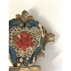 ANTICA COPPIA VASI D'ALTARE DECORO FLOREALE FREGI LEGNO EPOCA 1800