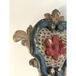 ANTICA COPPIA VASI D'ALTARE DECORO FLOREALE FREGI LEGNO EPOCA 1800