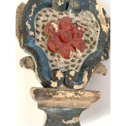 ANTICA COPPIA VASI D'ALTARE DECORO FLOREALE FREGI LEGNO EPOCA 1800