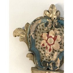 ANTICA COPPIA VASI D'ALTARE DECORO FLOREALE FREGI LEGNO EPOCA 1800