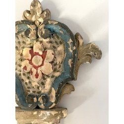 ANTICA COPPIA VASI D'ALTARE DECORO FLOREALE FREGI LEGNO EPOCA 1800