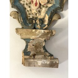 ANTICA COPPIA VASI D'ALTARE DECORO FLOREALE FREGI LEGNO EPOCA 1800