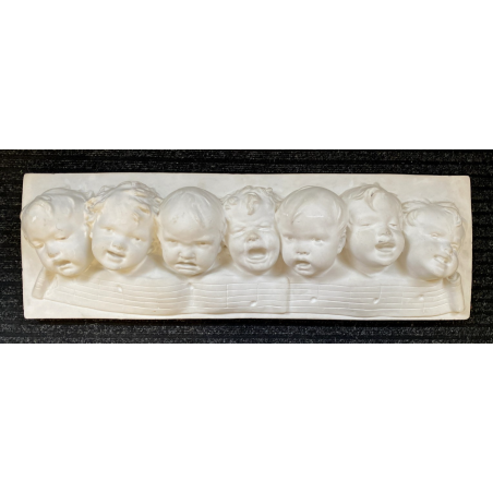 BASSORILIEVO GESSO BIANCO "CHERUBINI MUSICALI" VOLTI PUTTI BIMBI RIGO MUSICALE