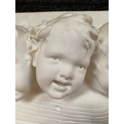 BASSORILIEVO GESSO BIANCO "CHERUBINI MUSICALI" VOLTI PUTTI BIMBI RIGO MUSICALE