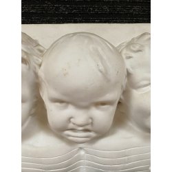 BASSORILIEVO GESSO BIANCO "CHERUBINI MUSICALI" VOLTI PUTTI BIMBI RIGO MUSICALE