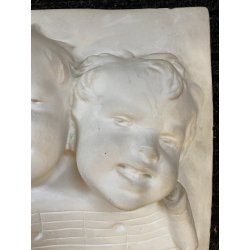 BASSORILIEVO GESSO BIANCO "CHERUBINI MUSICALI" VOLTI PUTTI BIMBI RIGO MUSICALE