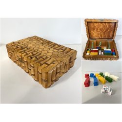 SCATOLA da GIOCO VINTAGE LEGNO BAMBOO PORTA CARTE FICHES DADI VINTAGE ANNI '50