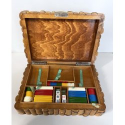 SCATOLA da GIOCO VINTAGE LEGNO BAMBOO PORTA CARTE FICHES DADI VINTAGE ANNI '50